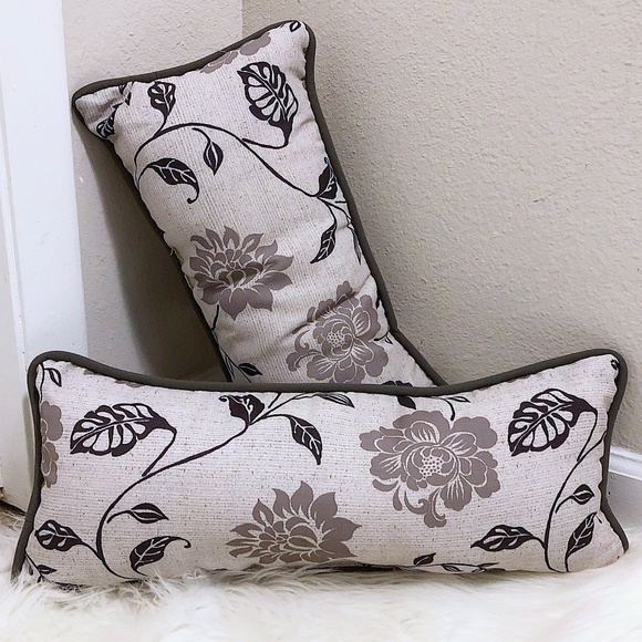 Other - NEW Oblong Taupe Floral Indoor Outdoor Pillow Set